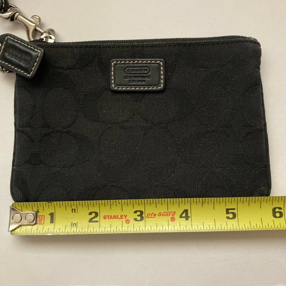 Coach Signature C Black Logo Canvas Wristlet - Picture 6 of 9